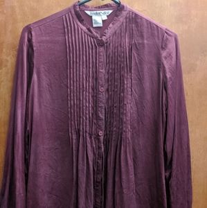 Raisin Silk Tuxedo-front Tunic Blouse